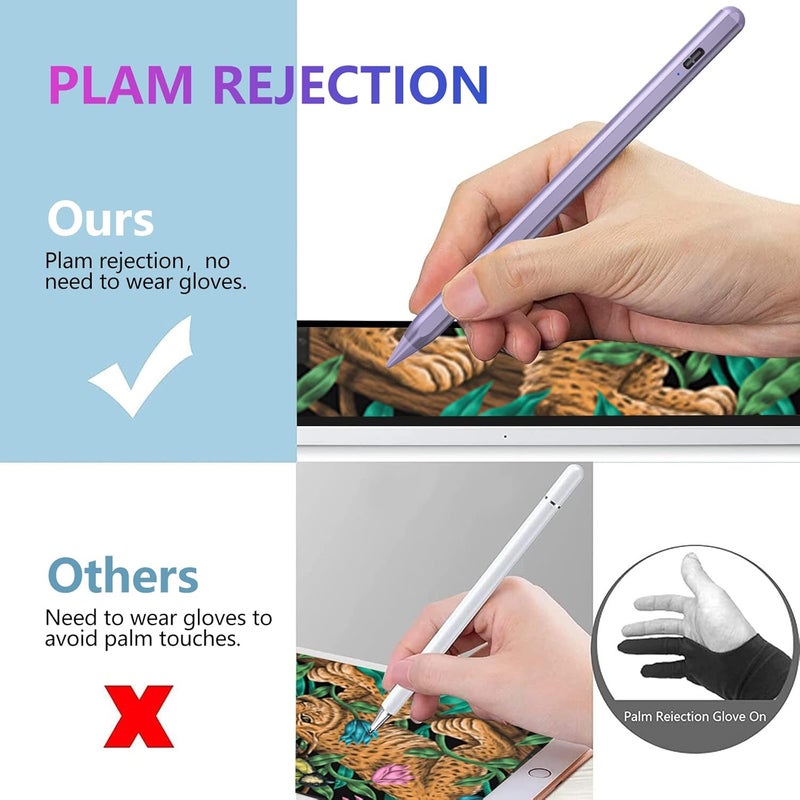 COO ​​​Stylus Pen for iPad 2018-2023 with Palm Rejection, Active Pencil for iPad 10th/9th/8th/7th/6th Generation, for iPad Pro 11/12.9 inch, for iPad Air 5th/4th/3th Gen, for iPad Mini 6th/5th Gen(Purple) - Image 3